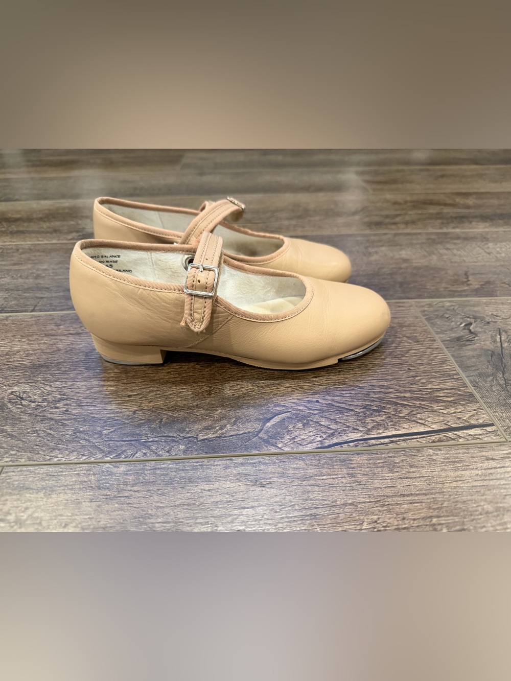 Capezio Tele Tone Tap Shoes Girls Size 2 M Tan Leather Mary Jane Dance Shoes